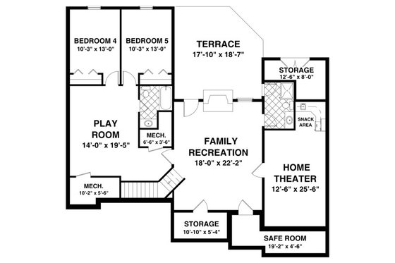Floor Plan - Lower Floor for Craftsman House Plan #56-631 - 3 bed, 2 bath