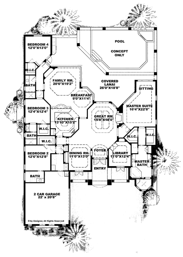 House Design - Mediterranean Floor Plan - Main Floor Plan #1017-22