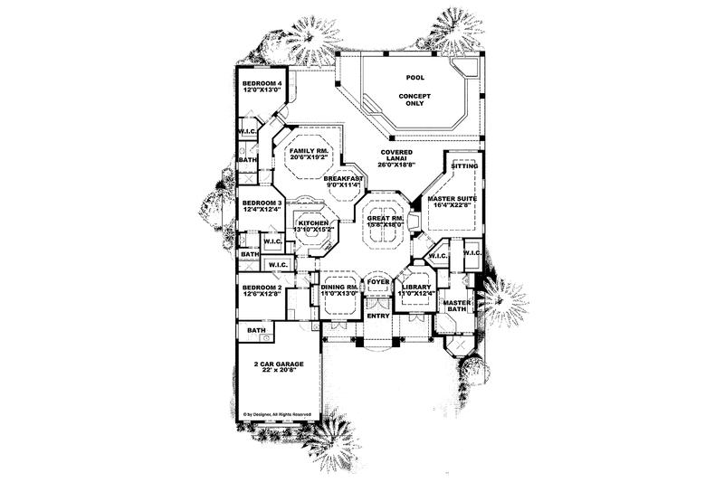 Dream House Plan - Floor Plan - Main Floor for Mediterranean House Plan #1017-22 - 4 bed, 4 bath