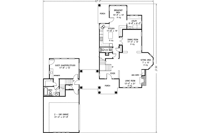 Dream House Plan - Floor Plan - Main Floor for Bungalow House Plan #410-268 - 3 bed, 3.5 bath