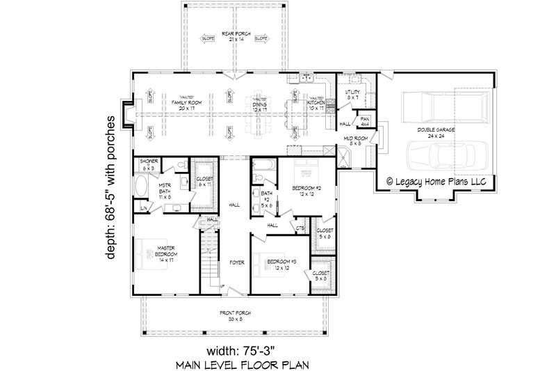 House Plan Design - Floor Plan - Main Floor for Country House Plan #932-707 - 3 bed, 2 bath