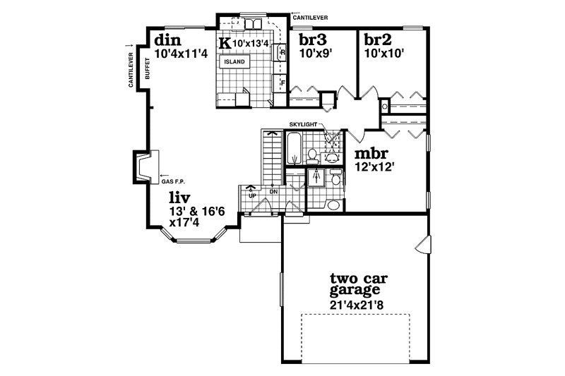 Architectural House Design - Floor Plan - Main Floor for Craftsman House Plan #47-926 - 3 bed, 2 bath