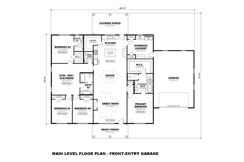 House Plan Design - Floor Plan - Main Floor 1 for Barndominium House Plan #1117-25 - 4 bed, 3.5 bath