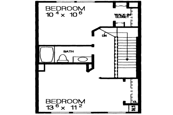 Floor Plan - Upper Floor for Colonial House Plan #72-475 - 2 bed, 1 bath