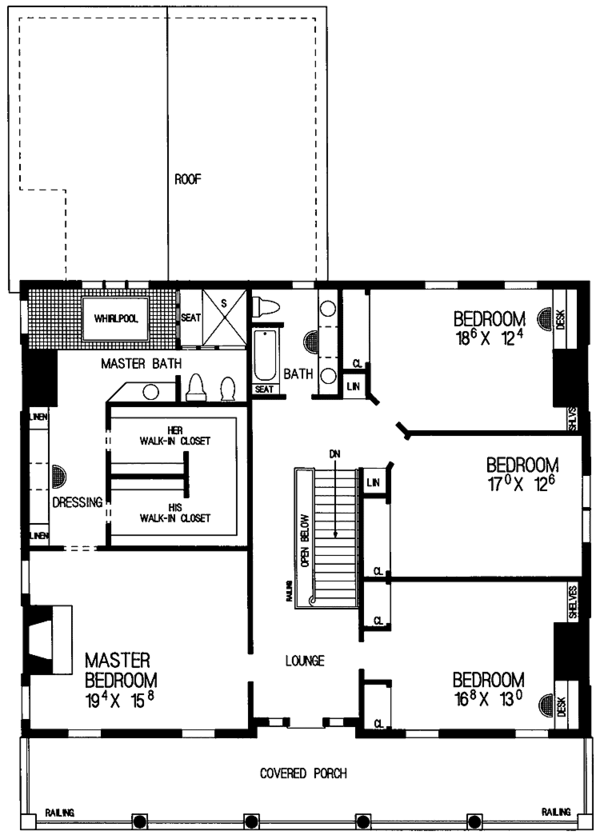 House Blueprint - Classical Floor Plan - Upper Floor Plan #72-819