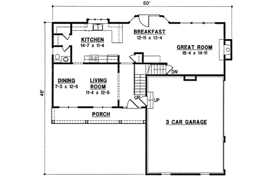 Floor Plan - Main Floor for Traditional House Plan #67-785 - 4 bed, 2 bath