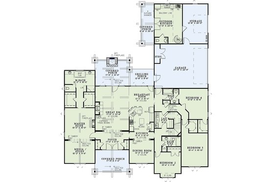 Floor Plan - Main Floor for Craftsman House Plan #17-2445 - 4 bed, 3.5 bath