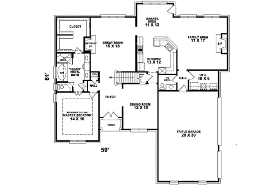 Floor Plan - Main Floor for Traditional House Plan #81-557 - 4 bed, 3.5 bath