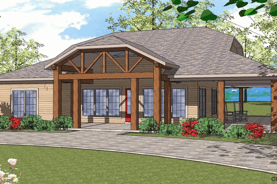 Exterior - Front Elevation for Southern House Plan #8-254 - 2 bed, 2.5 bath
