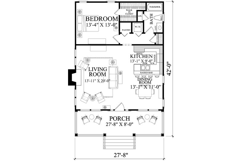 Dream House Plan - Floor Plan - Main Floor for Bungalow House Plan #137-385 - 1 bed, 1 bath