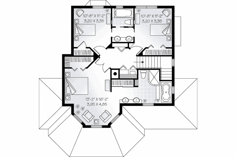 House Blueprint - Floor Plan - Upper Floor for Country House Plan #23-549 - 3 bed, 2.5 bath