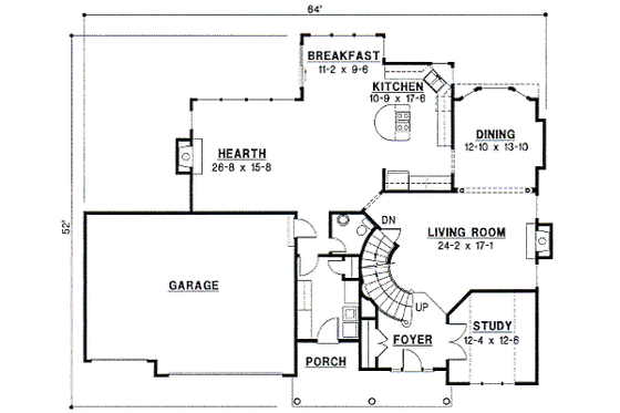 Floor Plan - Main Floor for Traditional House Plan #67-593 - 4 bed, 3.5 bath
