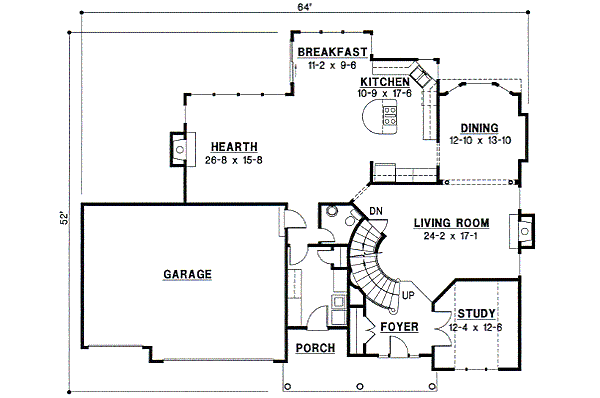 Floor Plan - Main Floor for Traditional House Plan #67-593 - 4 bed, 3.5 bath