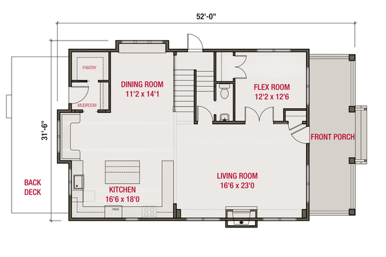 Floor Plan - Main Floor for Craftsman House Plan #461-84 - 4 bed, 3.5 bath