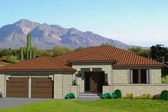 Exterior - Front Elevation for Adobe / Southwestern House Plan #116-296 - 3 bed, 2 bath