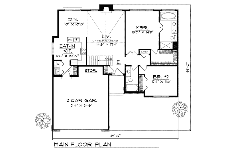 Home Plan - Floor Plan - Main Floor for Traditional House Plan #70-122 - 2 bed, 2 bath