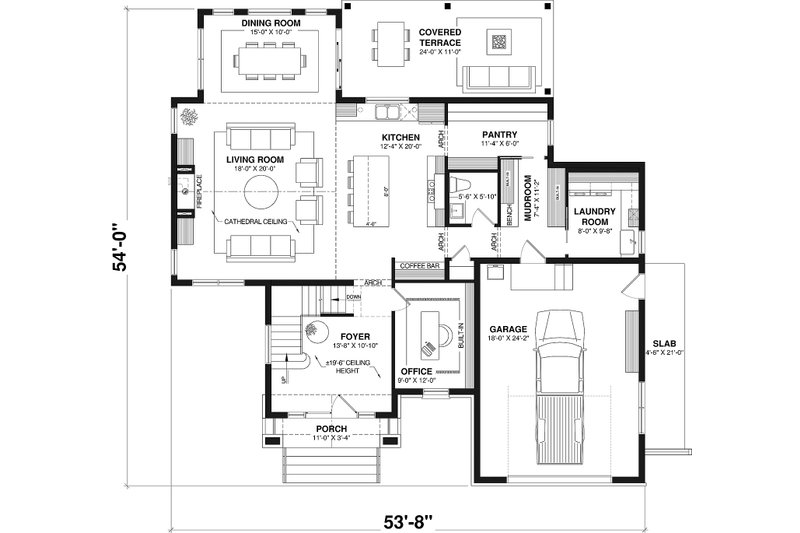 House Blueprint - Floor Plan - Main Floor for Farmhouse House Plan #23-2892 - 3 bed, 2.5 bath