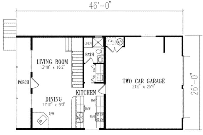 Architectural House Design - Floor Plan - Main Floor for Farmhouse House Plan #1-215 - 2 bed, 2 bath