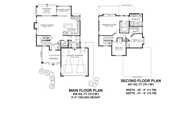 Floor Plan - Main Floor for Prairie House Plan #1100-102 - 3 bed, 2.5 bath