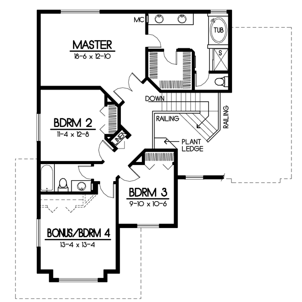 Traditional Floor Plan - Upper Floor Plan #100-445