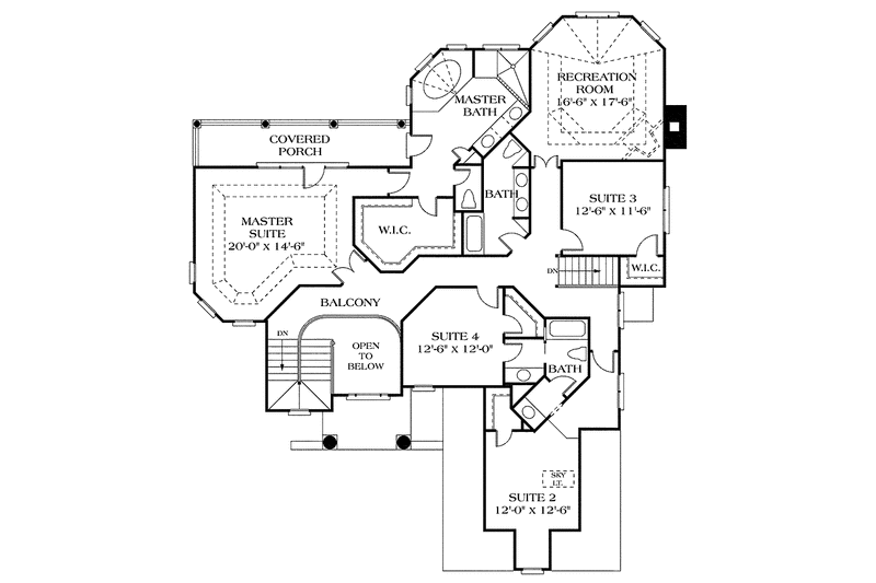Home Plan - Floor Plan - Upper Floor for Mediterranean House Plan #453-127 - 4 bed, 3.5 bath
