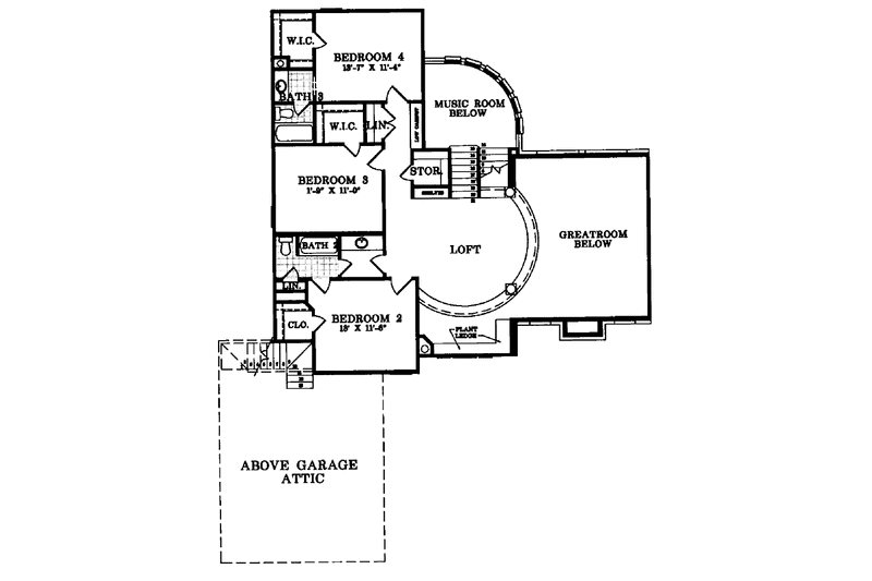 House Blueprint - Floor Plan - Upper Floor for Colonial House Plan #952-27 - 4 bed, 3.5 bath