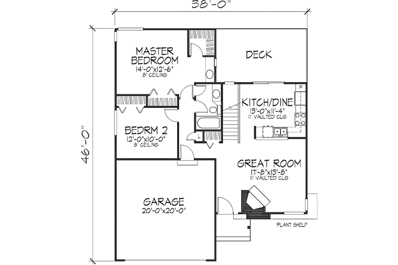 Home Plan - Floor Plan - Main Floor for Ranch House Plan #320-617 - 2 bed, 1 bath