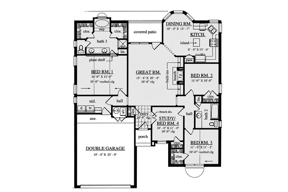 Floor Plan - Main Floor for Traditional House Plan #42-670 - 4 bed, 2 bath