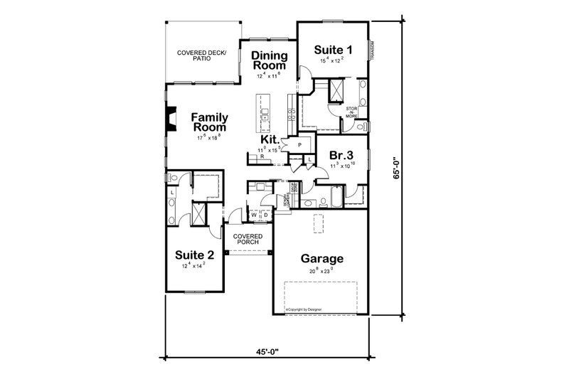 Home Plan - Floor Plan - Main Floor for Modern House Plan #20-2496 - 3 bed, 3 bath