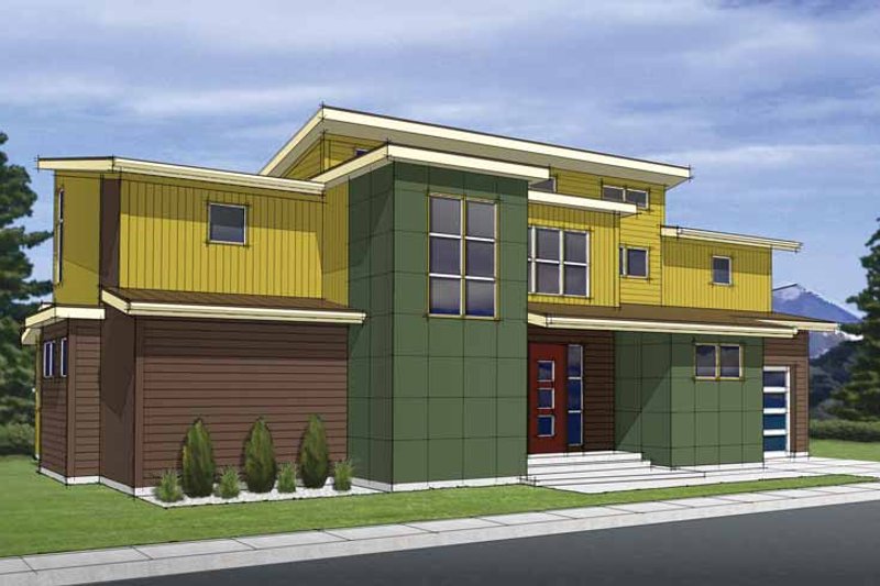 Home Plan - Exterior - Front Elevation 3 for Contemporary House Plan #569-25 - 3 bed, 2.5 bath