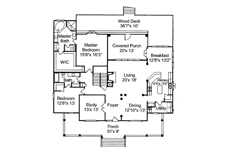 Dream House Plan - Floor Plan - Main Floor for Country House Plan #37-253 - 4 bed, 3 bath