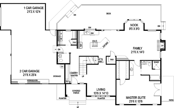 Architectural House Design - Craftsman Floor Plan - Main Floor Plan #60-1003