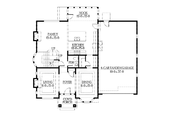 Floor Plan - Main Floor for Craftsman House Plan #132-423 - 4 bed, 2.5 bath
