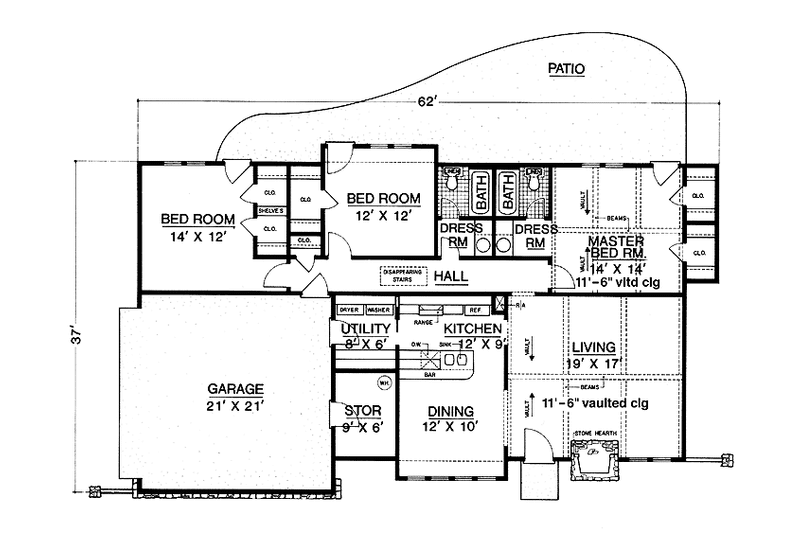 Home Plan - Floor Plan - Main Floor for Ranch House Plan #45-535 - 3 bed, 2 bath