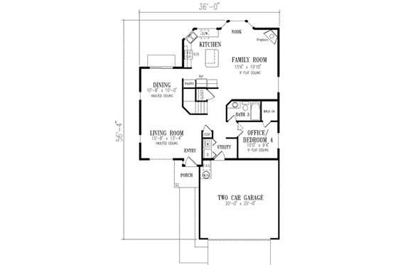 Floor Plan - Main Floor for Adobe / Southwestern House Plan #1-411 - 4 bed, 3 bath