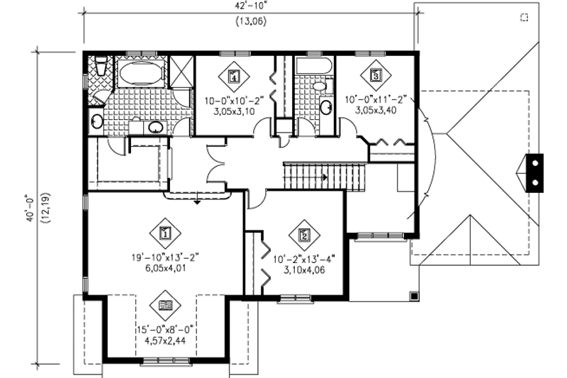 Dream House Plan - Floor Plan - Upper Floor for European House Plan #25-211 - 4 bed, 2.5 bath