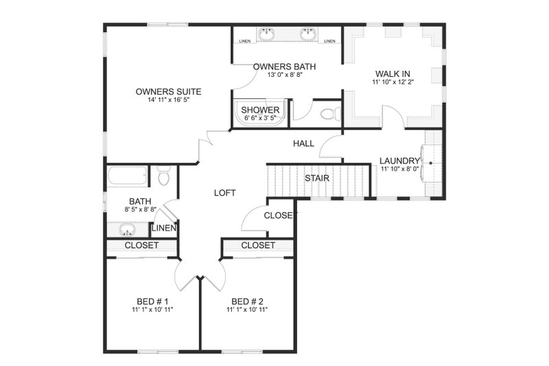 Architectural House Design - Floor Plan - Upper Floor for Farmhouse House Plan #1060-254 - 3 bed, 2.5 bath