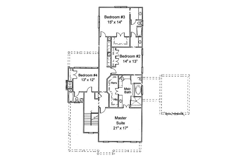 House Design - Floor Plan - Upper Floor for Colonial House Plan #429-255 - 4 bed, 3.5 bath