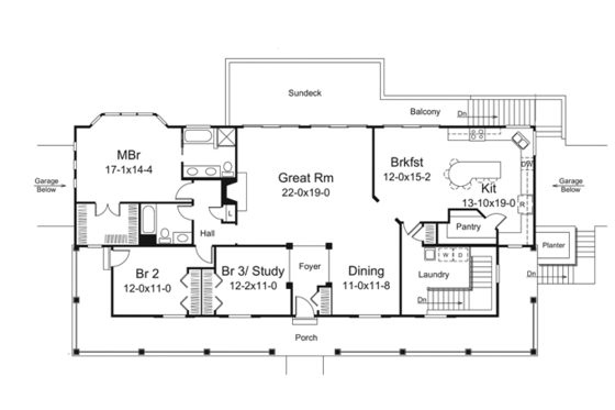 Floor Plan - Main Floor for Ranch House Plan #57-635 - 3 bed, 2 bath