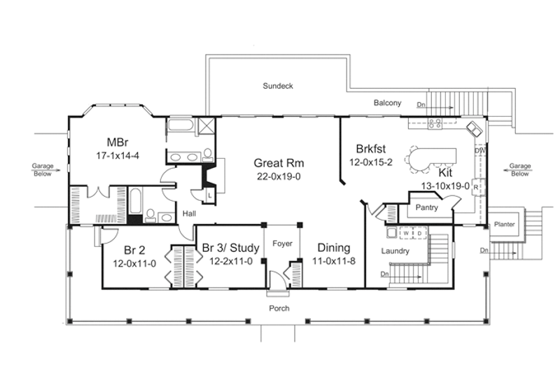 Dream House Plan - Floor Plan - Main Floor for Ranch House Plan #57-635 - 3 bed, 2 bath
