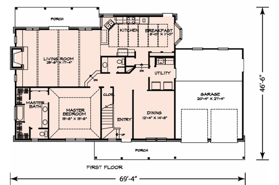 Floor Plan - Main Floor for Craftsman House Plan #140-124 - 3 bed, 2.5 bath