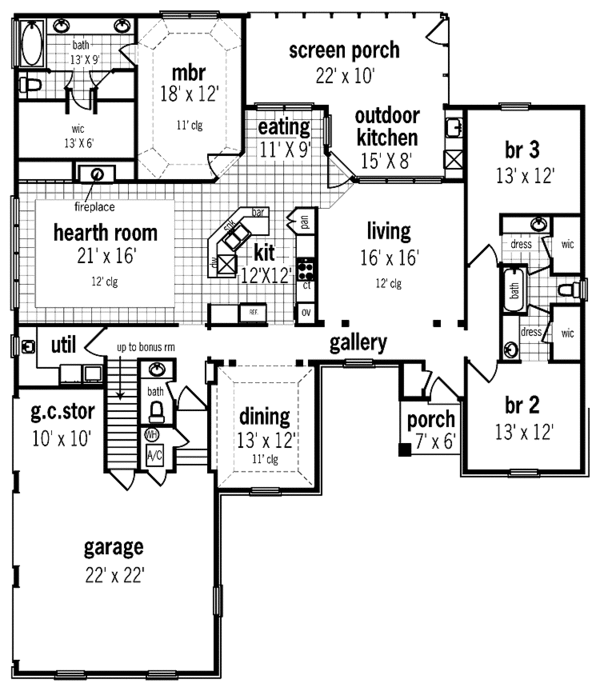 House Design - Country Floor Plan - Main Floor Plan #45-422