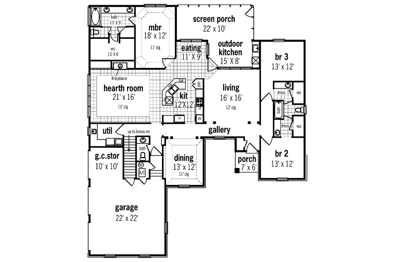 Home Plan - Floor Plan - Main Floor for Country House Plan #45-422 - 3 bed, 2.5 bath
