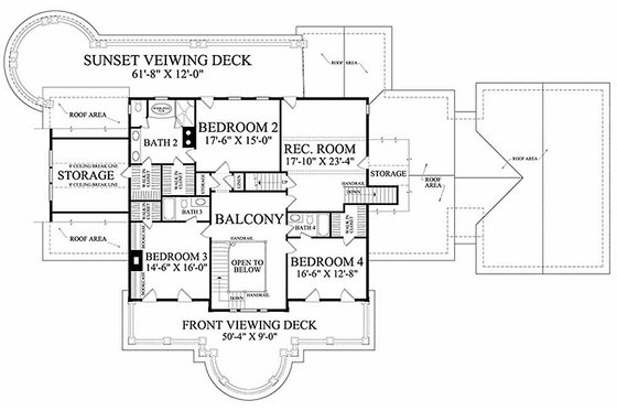 Floor Plan - Upper Floor for Southern House Plan #137-186 - 4 bed, 5.5 bath
