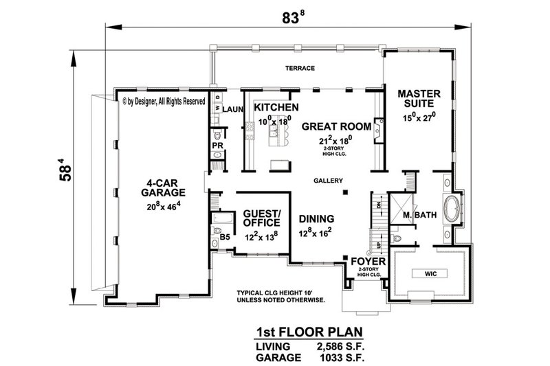 House Blueprint - Floor Plan - Main Floor for European House Plan #20-2276 - 5 bed, 5.5 bath