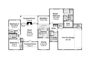 Floor Plan - Main Floor for Farmhouse House Plan #21-538 - 3 bed, 2 bath