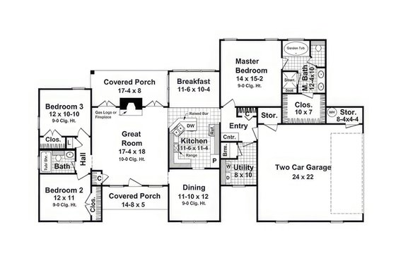 Floor Plan - Main Floor for Farmhouse House Plan #21-538 - 3 bed, 2 bath