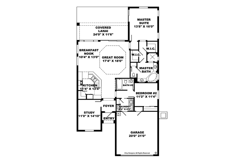 House Design - Floor Plan - Main Floor for Mediterranean House Plan #1017-80 - 3 bed, 2 bath