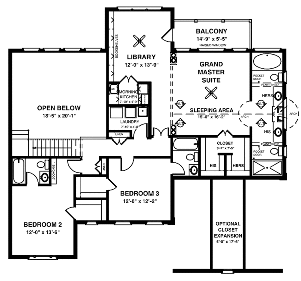 Architectural House Design - Traditional Floor Plan - Upper Floor Plan #56-669