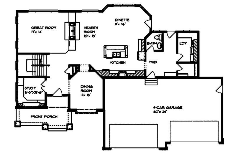 House Blueprint - Floor Plan - Main Floor for Craftsman House Plan #320-1006 - 4 bed, 2.5 bath